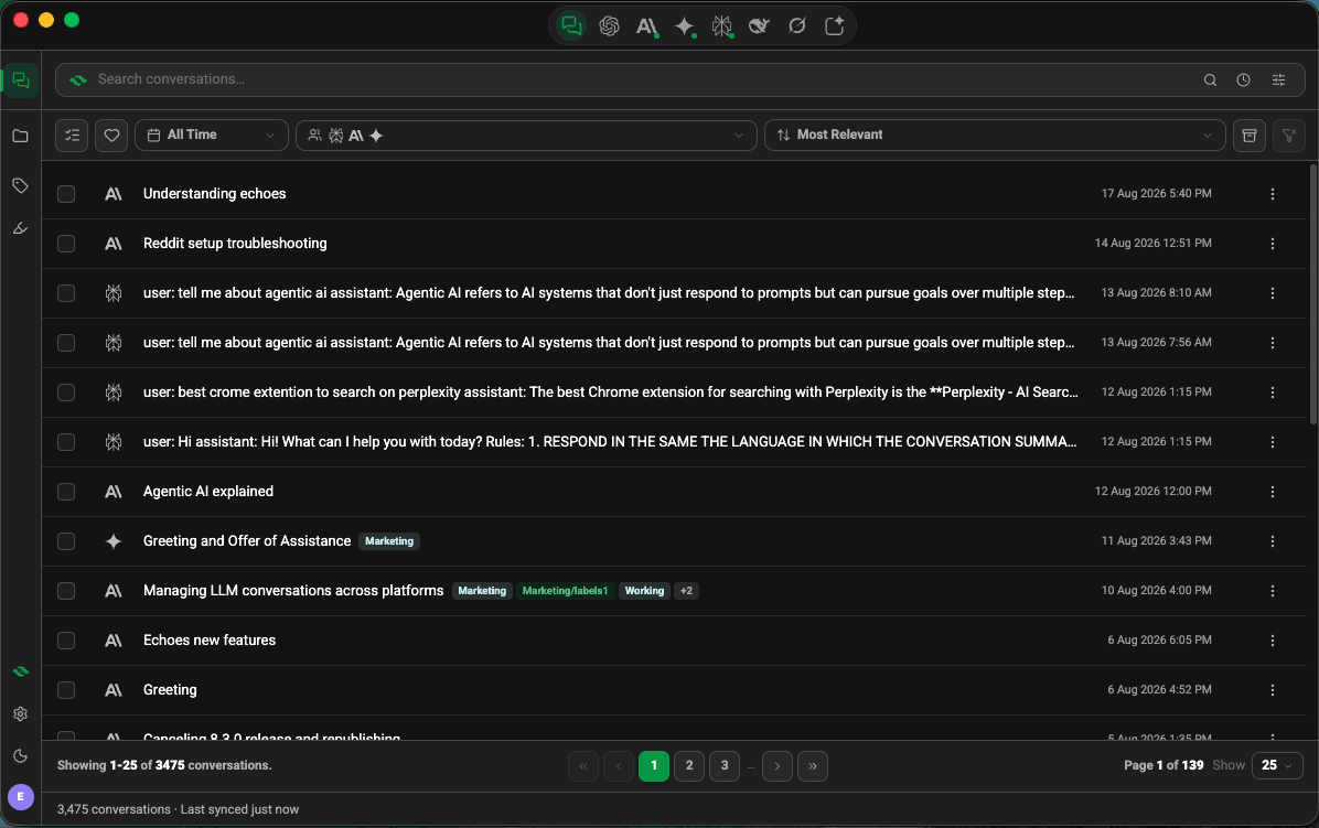 Echoes Desktop conversation library with chats from several platforms